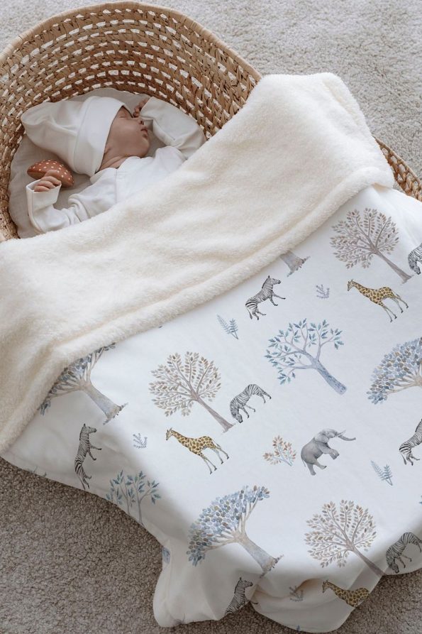Tuğba Swan Plush Double-Sided Blanket - Safari