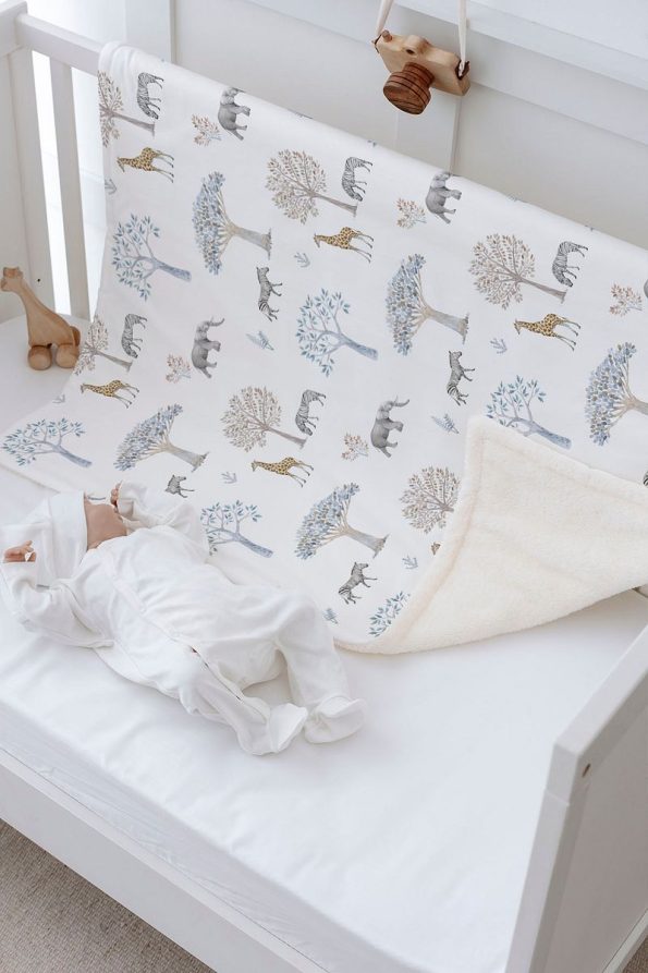 Tuğba Swan Plush Double-Sided Blanket - Safari