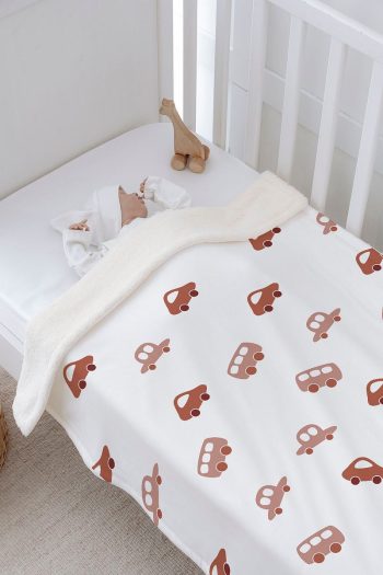 Tuğba Swan Plush Reversible Blanket - Vintage Car