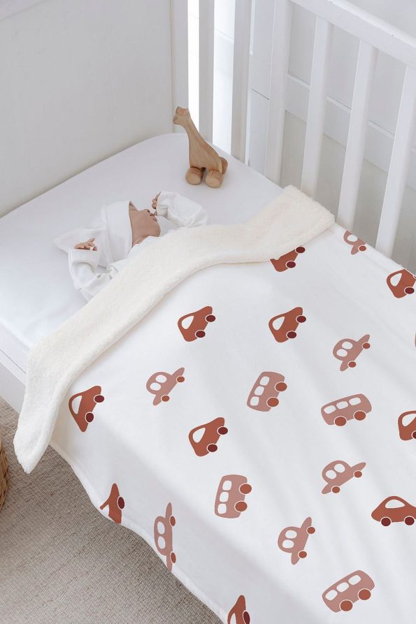 Tuğba Swan Plush Reversible Blanket - Vintage Car