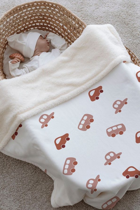 Tuğba Swan Plush Reversible Blanket - Vintage Car
