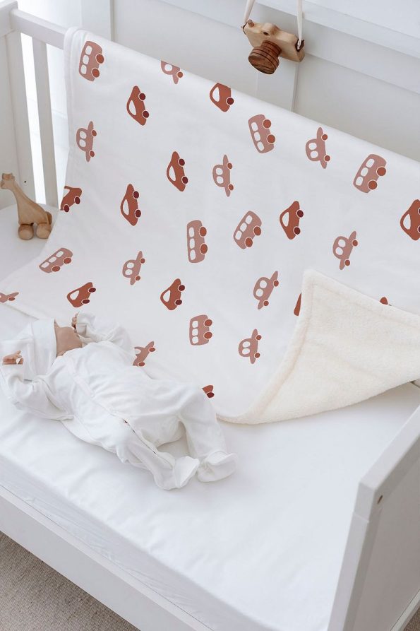 Tuğba Swan Plush Reversible Blanket - Vintage Car