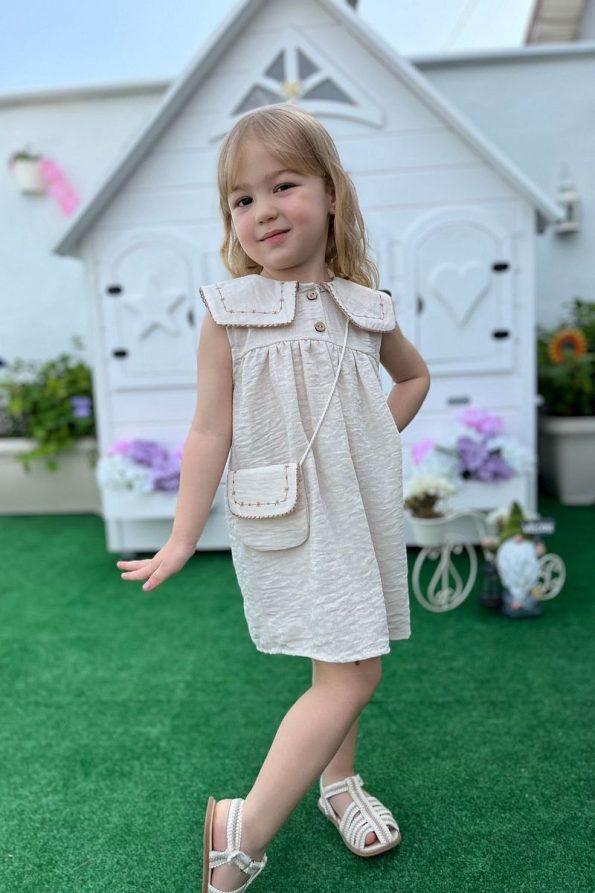 Embroidered Collar Dress with Bag for Baby Girls
