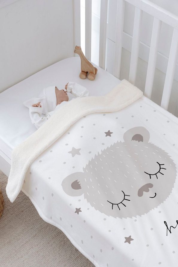 Tuğba Swan Plush Double-Sided Blanket - Brown Eared Bear
