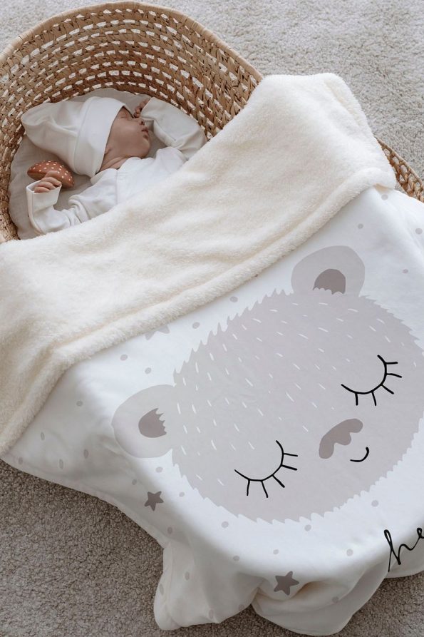 Tuğba Swan Plush Double-Sided Blanket - Brown Eared Bear