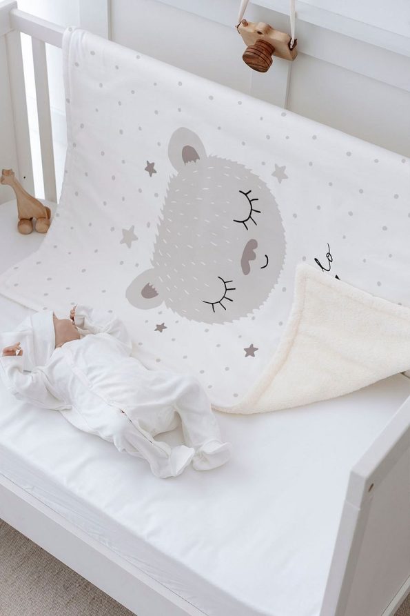 Tuğba Swan Plush Double-Sided Blanket - Brown Eared Bear