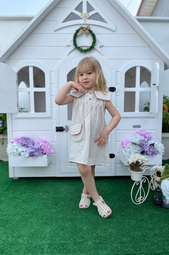 Embroidered Collar Dress with Bag for Baby Girls