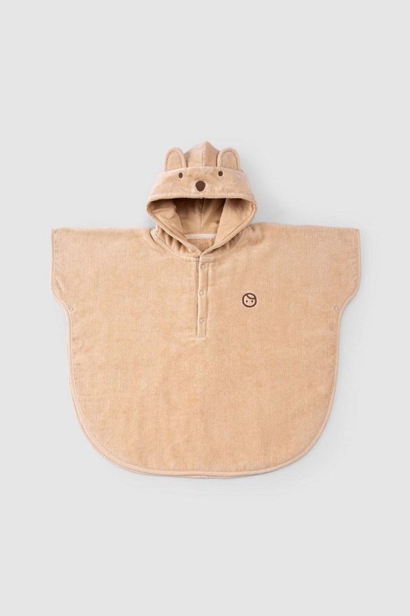 Little Gusto Organic Cotton Baby Beige Poncho Bear