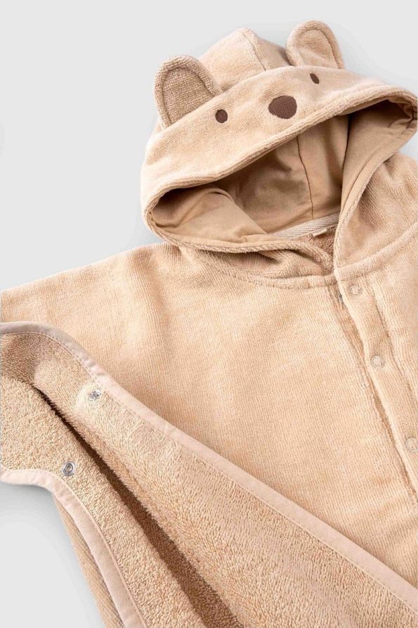 Little Gusto Organic Cotton Baby Beige Poncho Bear