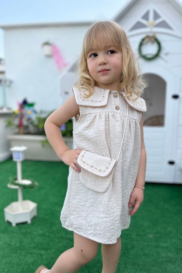 Embroidered Collar Dress with Bag for Baby Girls