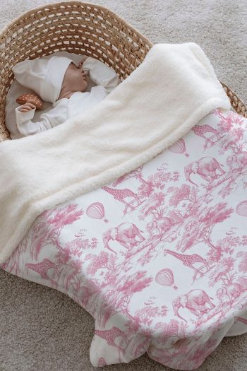 Tuğba Swan Plush Reversible Blanket - Pink Toile De Jouy