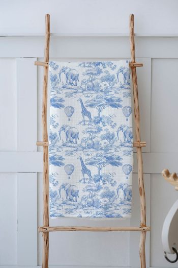 Tuğba Swan 4-Layer Muslin Blanket (100x120) - Blue Toile De Jouy
