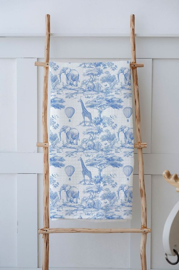 Tuğba Swan 4-Layer Muslin Blanket (100x120) - Blue Toile De Jouy