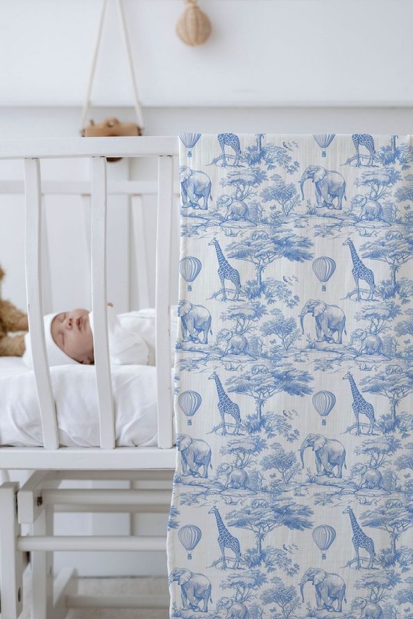 Tuğba Swan 4-Layer Muslin Blanket (100x120) - Blue Toile De Jouy