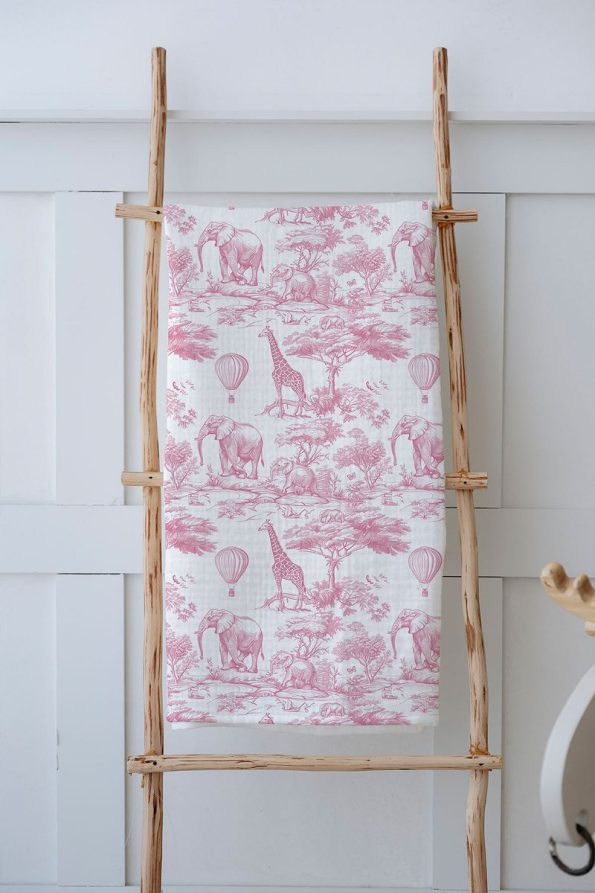 Tuğba Swan 4-Layer Muslin Blanket (100x120) - Pink Toile De Jouy