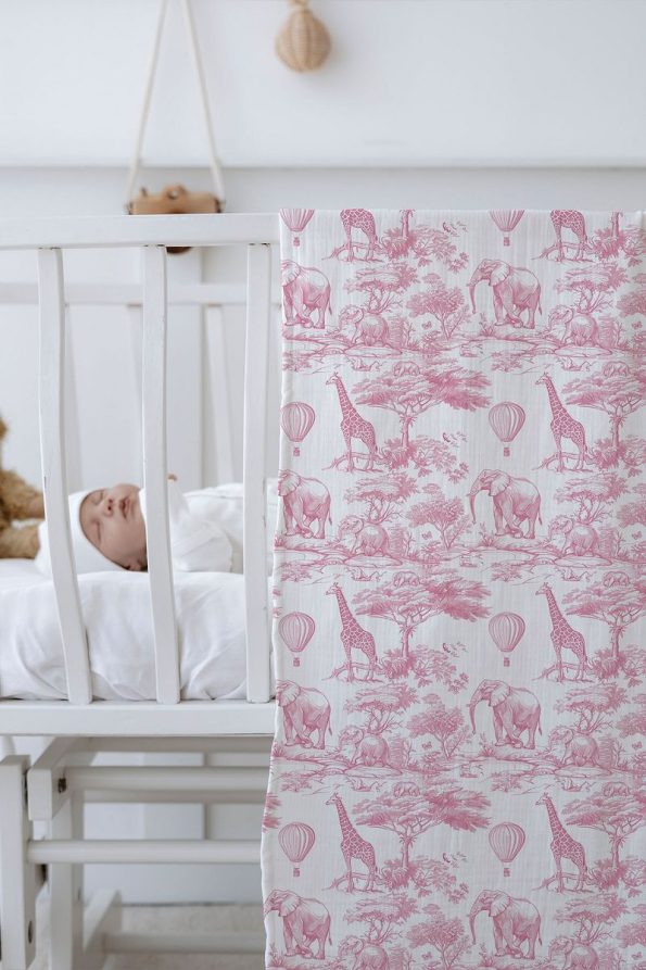 Tuğba Swan 4-Layer Muslin Blanket (100x120) - Pink Toile De Jouy
