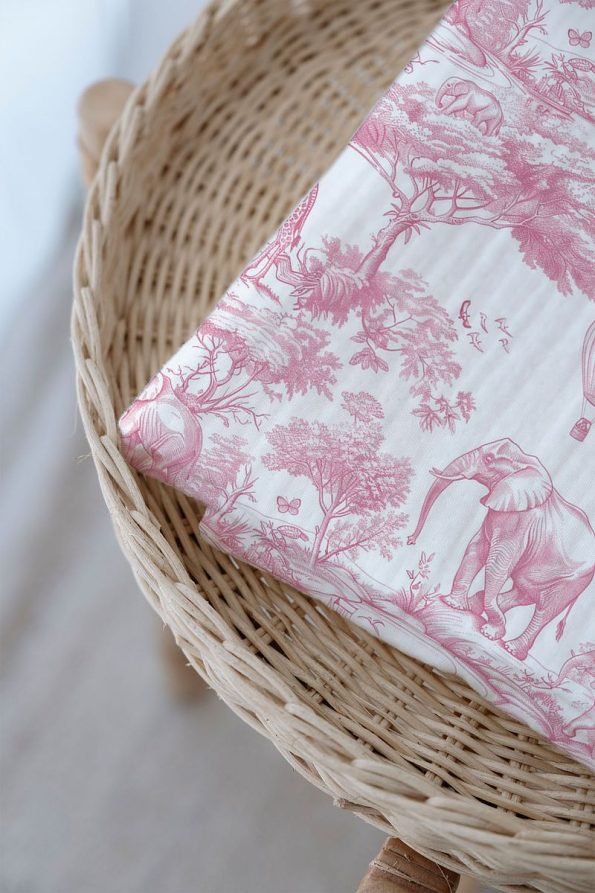 Tuğba Swan 4-Layer Muslin Blanket (100x120) - Pink Toile De Jouy