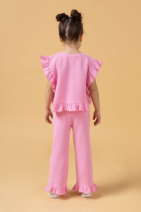 Minipodyum Girls Ruffled Waffle Summer Two-Piece Set