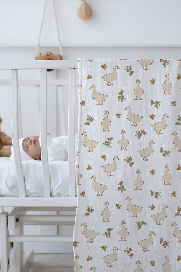 Tuğba Swan 4-Layer Muslin Blanket (100x120) - Bohem Duck