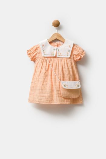 Minipodyum Embroidered Baby Collar Muslin Dress for Girls