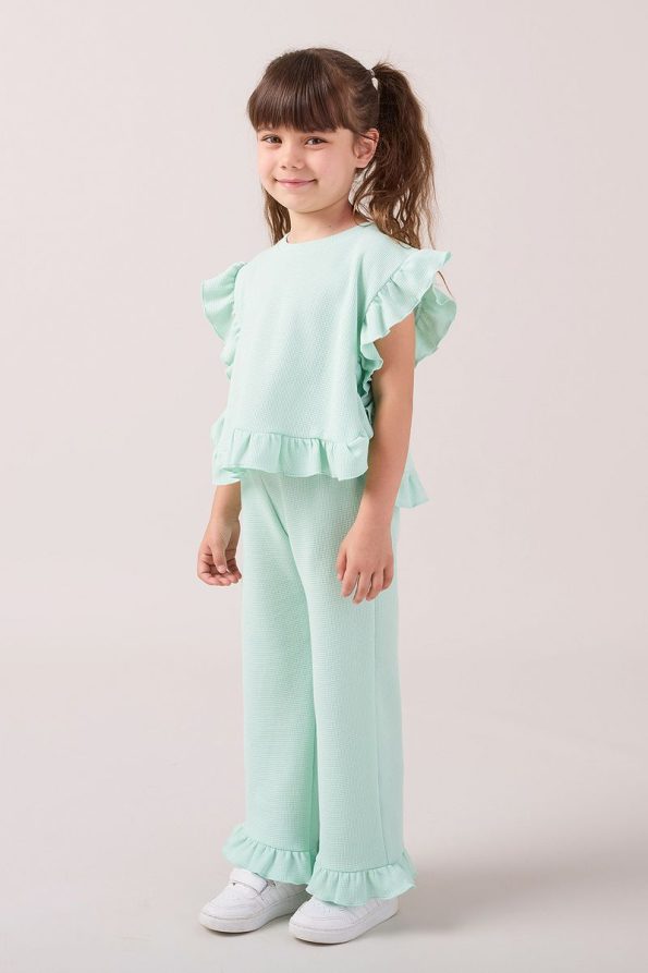 Minipodyum Girls' Ruffled Waffle Summer Two-Piece Set