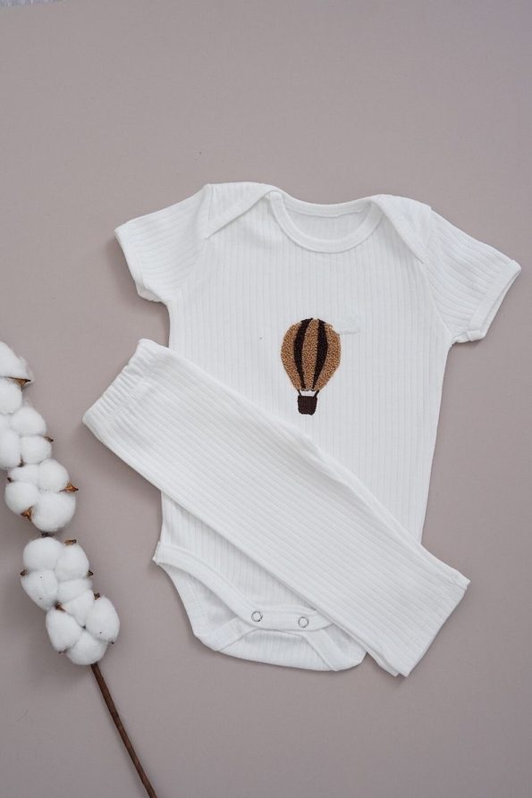 MELLS BABY Balloon Embroidered Short Sleeve Baby Bodysuit and Snap Leggings Set