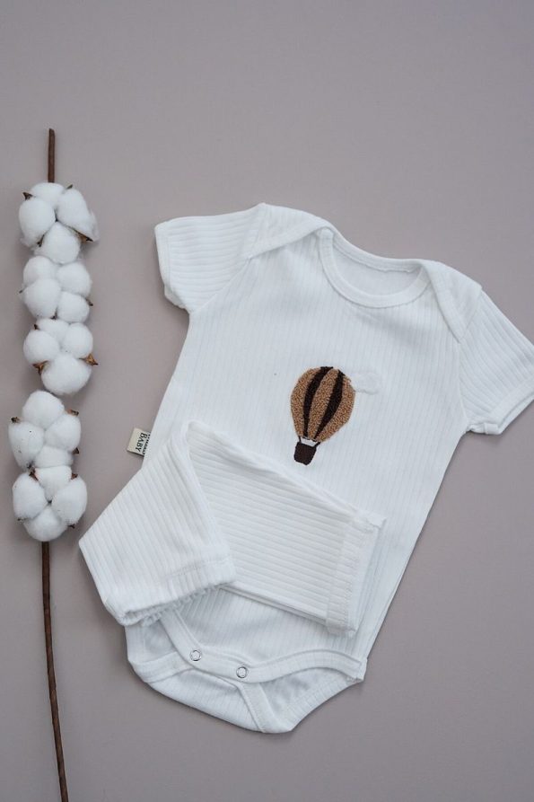 MELLS BABY Balloon Embroidered Short Sleeve Baby Bodysuit and Snap Leggings Set