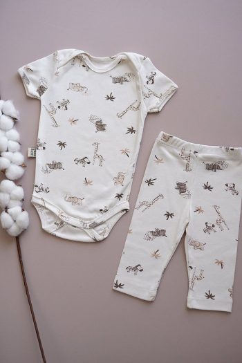 MELLS BABY Patterned Short Sleeve Baby Bodysuit and Snap Leggings Set