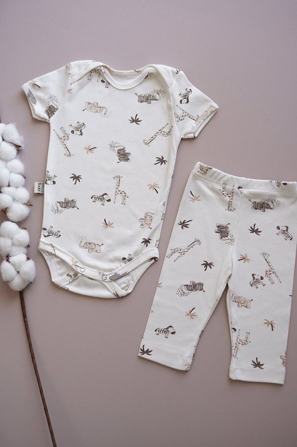 MELLS BABY Patterned Short Sleeve Baby Bodysuit and Snap Leggings Set