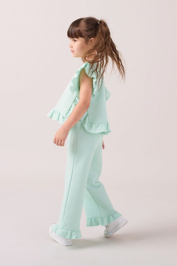 Minipodyum Girls' Ruffled Waffle Summer Two-Piece Set