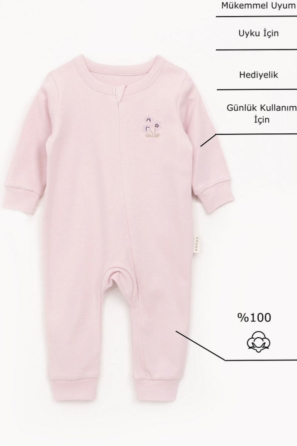 Baby Girl Boy Long Sleeve Embroidered Zip-Up Sleep Suit