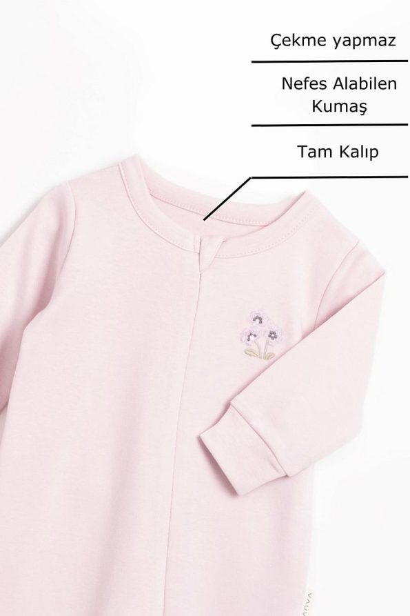 Baby Girl Boy Long Sleeve Embroidered Zip-Up Sleep Suit