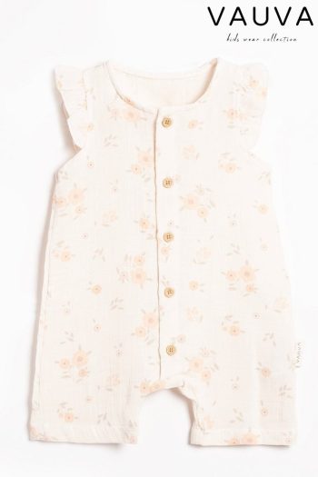 Vauva Girls' Cotton Printed Buttoned Muslin Romper