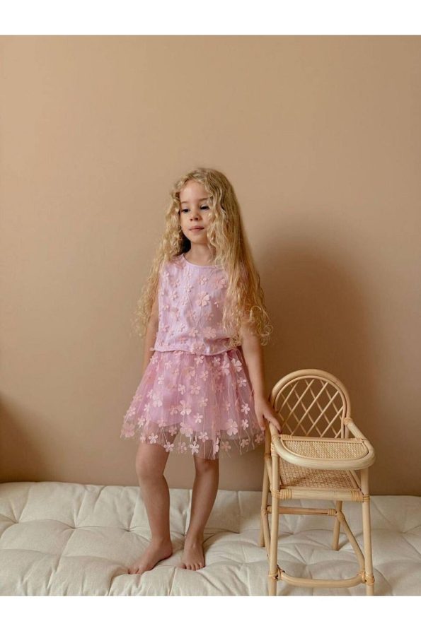 Yigit Boutique Floral Embroidered Tulle Girls' Outfit