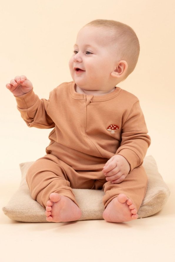 Baby Girls and Boys Long Sleeve Embroidered Zip-Up Sleep Suit