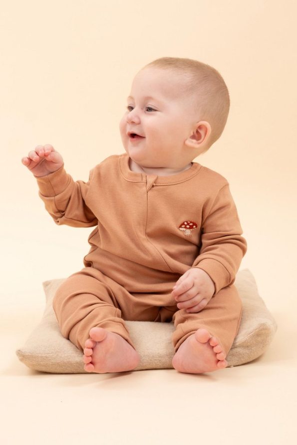 Baby Girls and Boys Long Sleeve Embroidered Zip-Up Sleep Suit