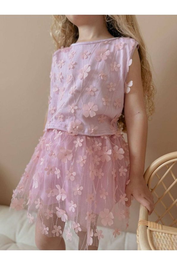 Yigit Boutique Floral Embroidered Tulle Girls' Outfit