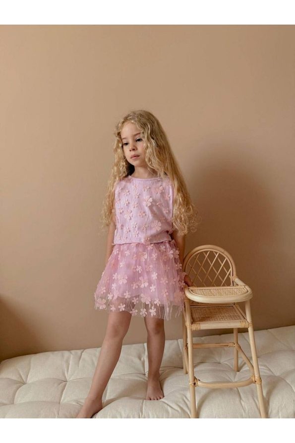 Yigit Boutique Floral Embroidered Tulle Girls' Outfit