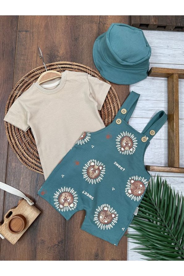 Bolly Baby Sweet Bear Printed Hat Baby Boy Overalls Set Summer