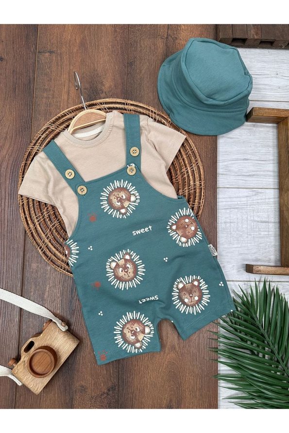 Bolly Baby Sweet Bear Printed Hat Baby Boy Overalls Set Summer