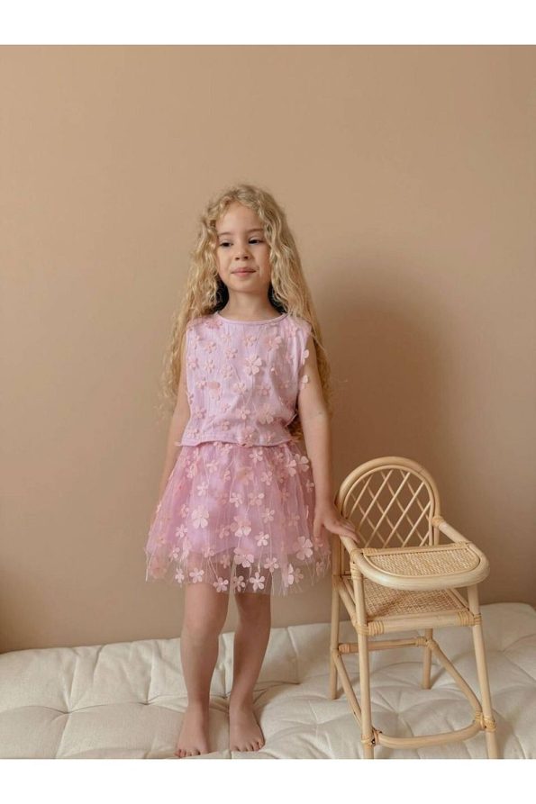 Yigit Boutique Floral Embroidered Tulle Girls' Outfit