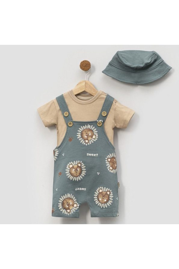 Bolly Baby Sweet Bear Printed Hat Baby Boy Overalls Set Summer