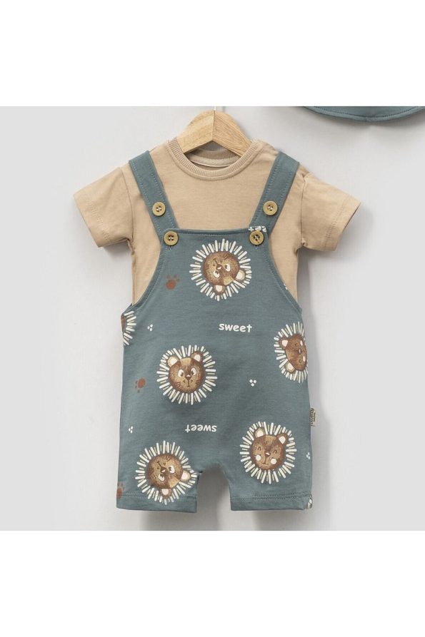 Bolly Baby Sweet Bear Printed Hat Baby Boy Overalls Set Summer
