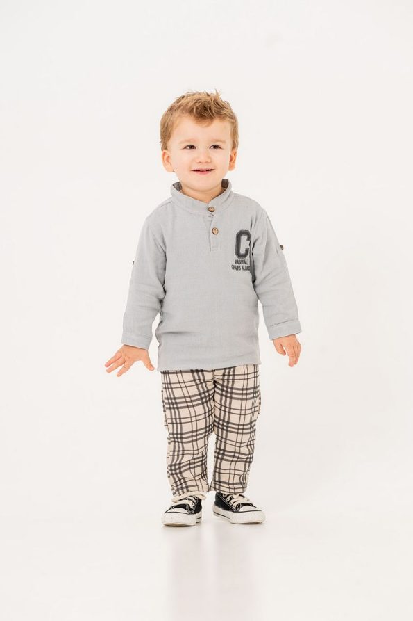 JNF Kids Boys Checkered Muslin Two-Piece Set