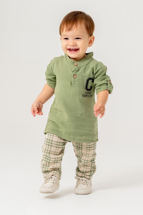 JNF Kids Boys Checkered Muslin Two-Piece Set