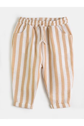 Cotton Trips Striped Textured Harem Pants (2-7 Years) - Milk Coffee