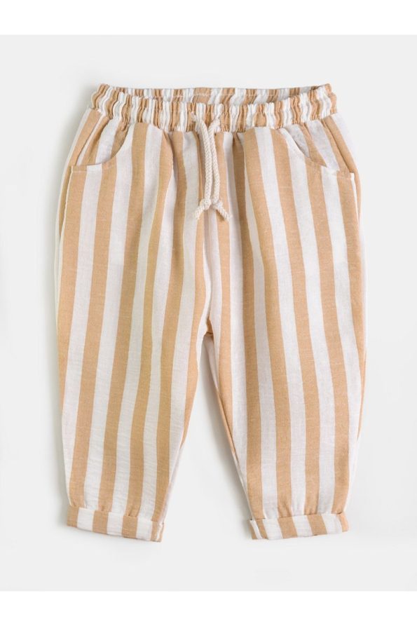 Cotton Trips Striped Textured Harem Pants (2-7 Years) - Milk Coffee