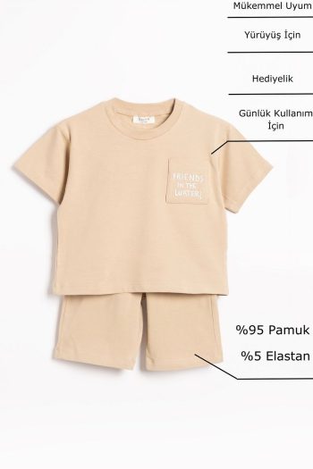 Vauva Pocket Set T-Shirt Shorts Unisex Kids Embroidered Summer Outfit