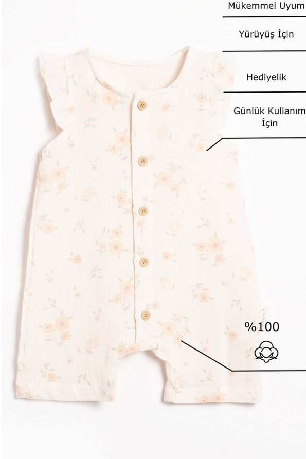 Vauva Girls' 100% Cotton Printed Button Muslin Romper