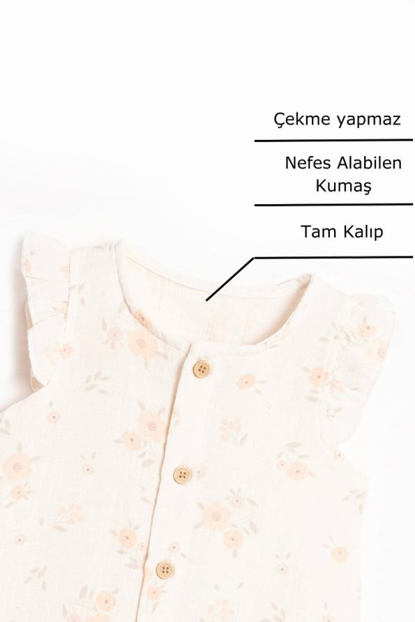 Vauva Girls' 100% Cotton Printed Button Muslin Romper
